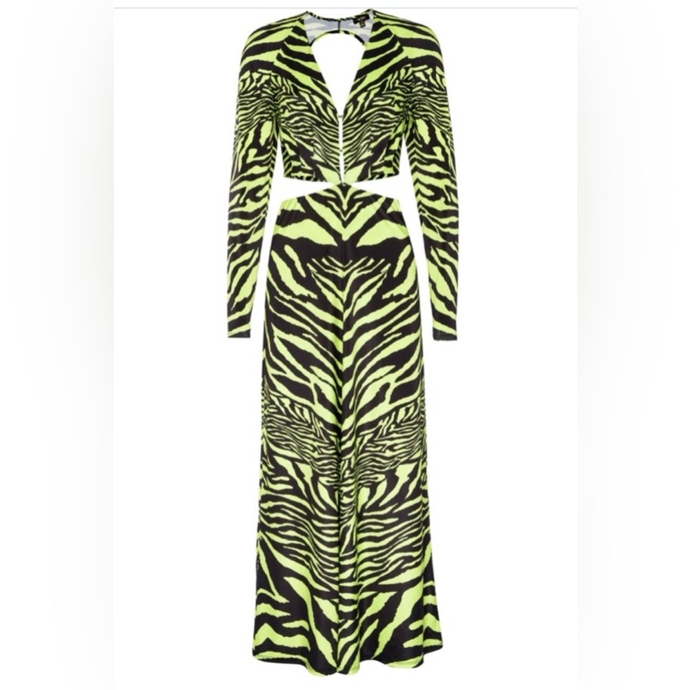Neon Zebra Print Cutout Maxi Dress
